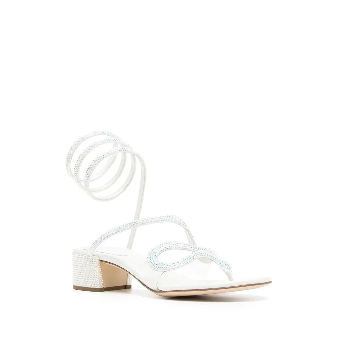 RENÉ CAOVILLA LEATHER FLOWER CLEO SANDAL WHITE