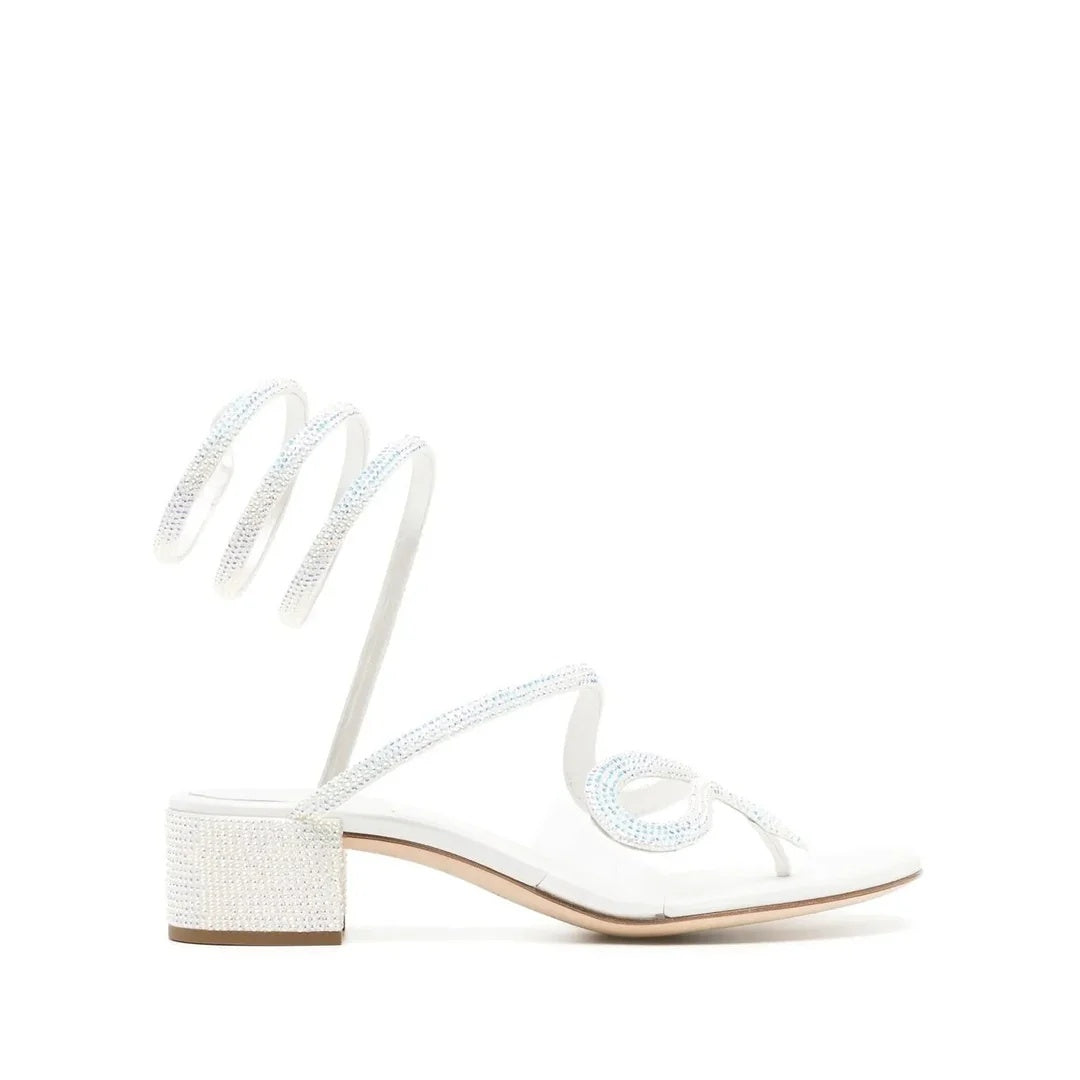 RENÉ CAOVILLA LEATHER FLOWER CLEO SANDAL WHITE