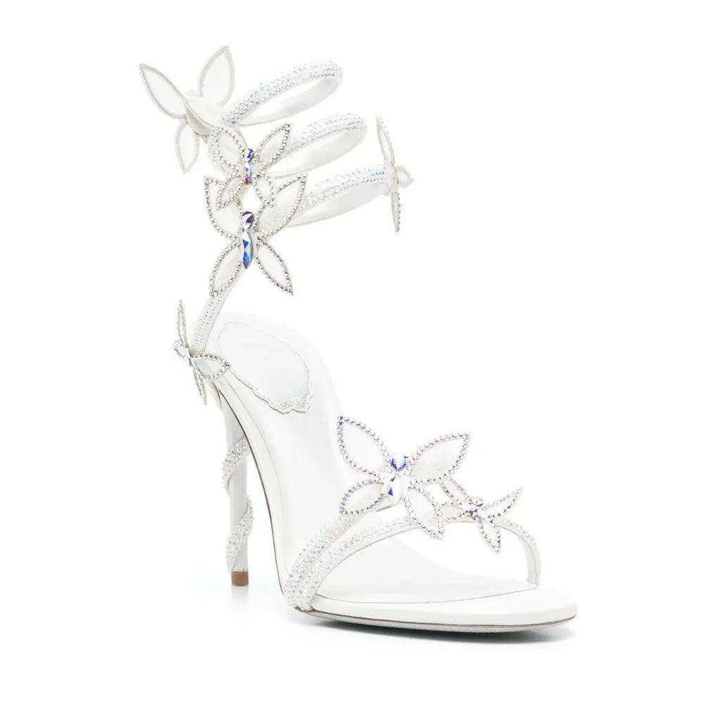 RENÉ CAOVILLA MARGOT PLATFORM SANDAL WITH BUTTERFLIES WHITE
