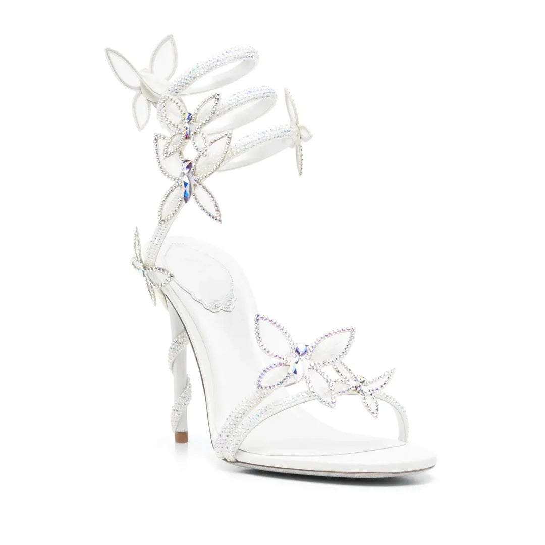 RENÉ CAOVILLA MARGOT PLATFORM SANDAL WITH BUTTERFLIES WHITE