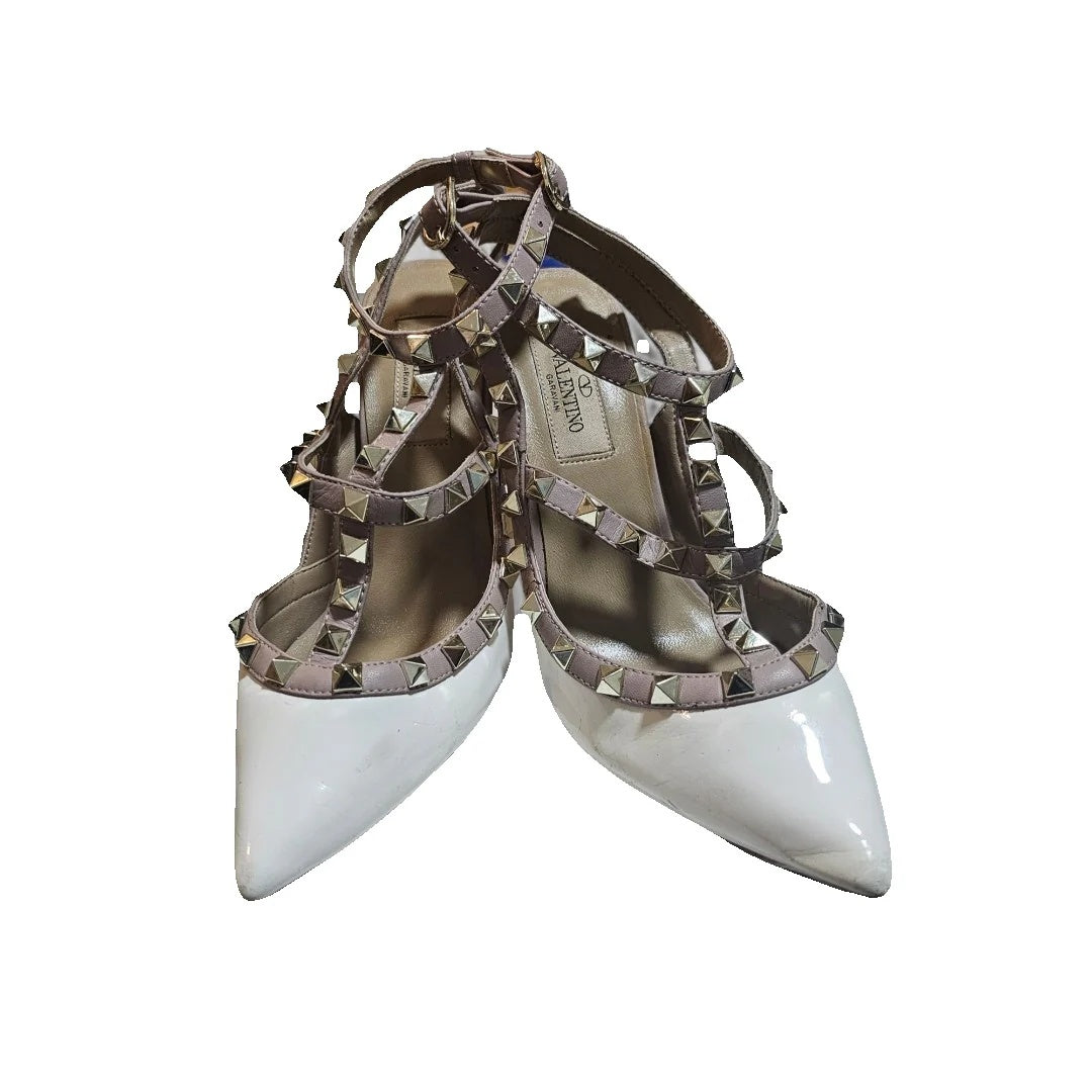 VALENTINO GARAVANI ROCKSTUD KIDSKIN PUMPS 100MM WHITE