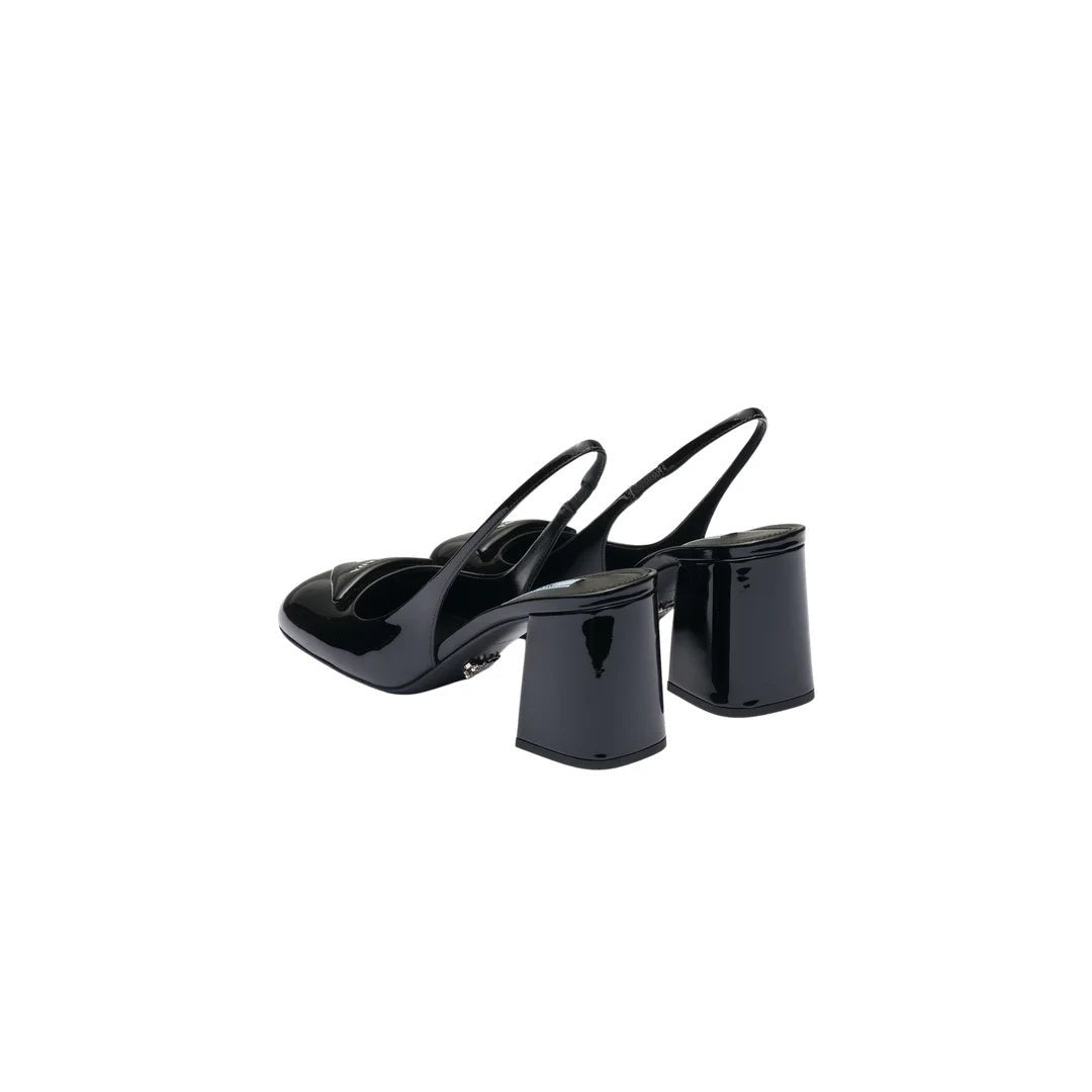 Prada 85 Patent Leather Slingback Pumps - Black