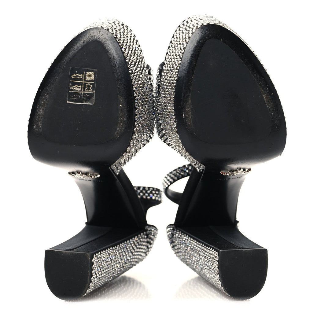 PRADA SATIN CRYSTAL TRIANGLE LOGO PLATFORM SANDALS CRISTAL YELLOW