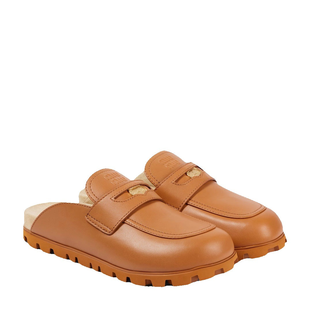 Miu Miu Foule Leather Mules - Brown