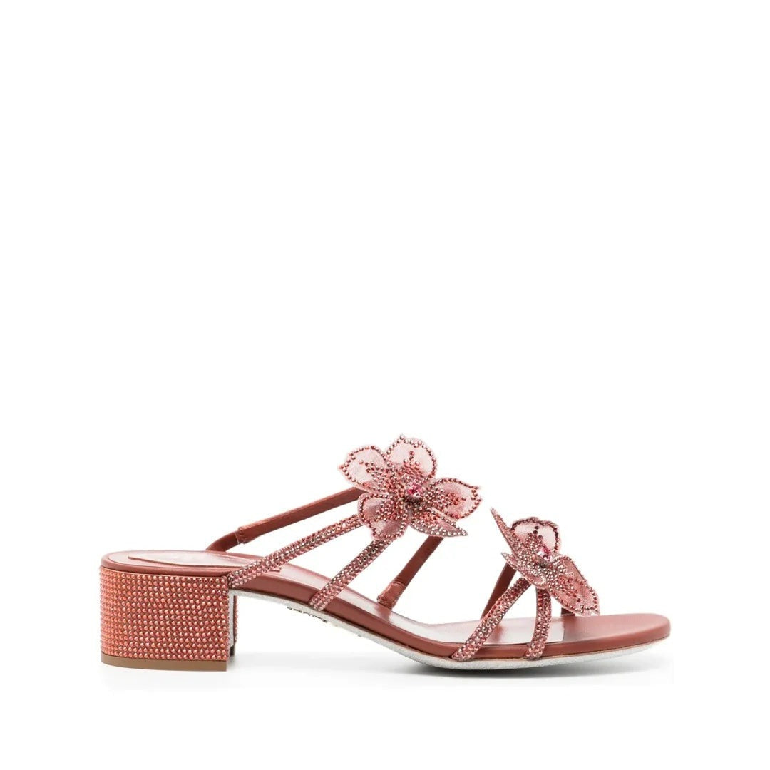 René Caovilla Peach Flower Blush Sandal 80 - Dusty Pink/Rose