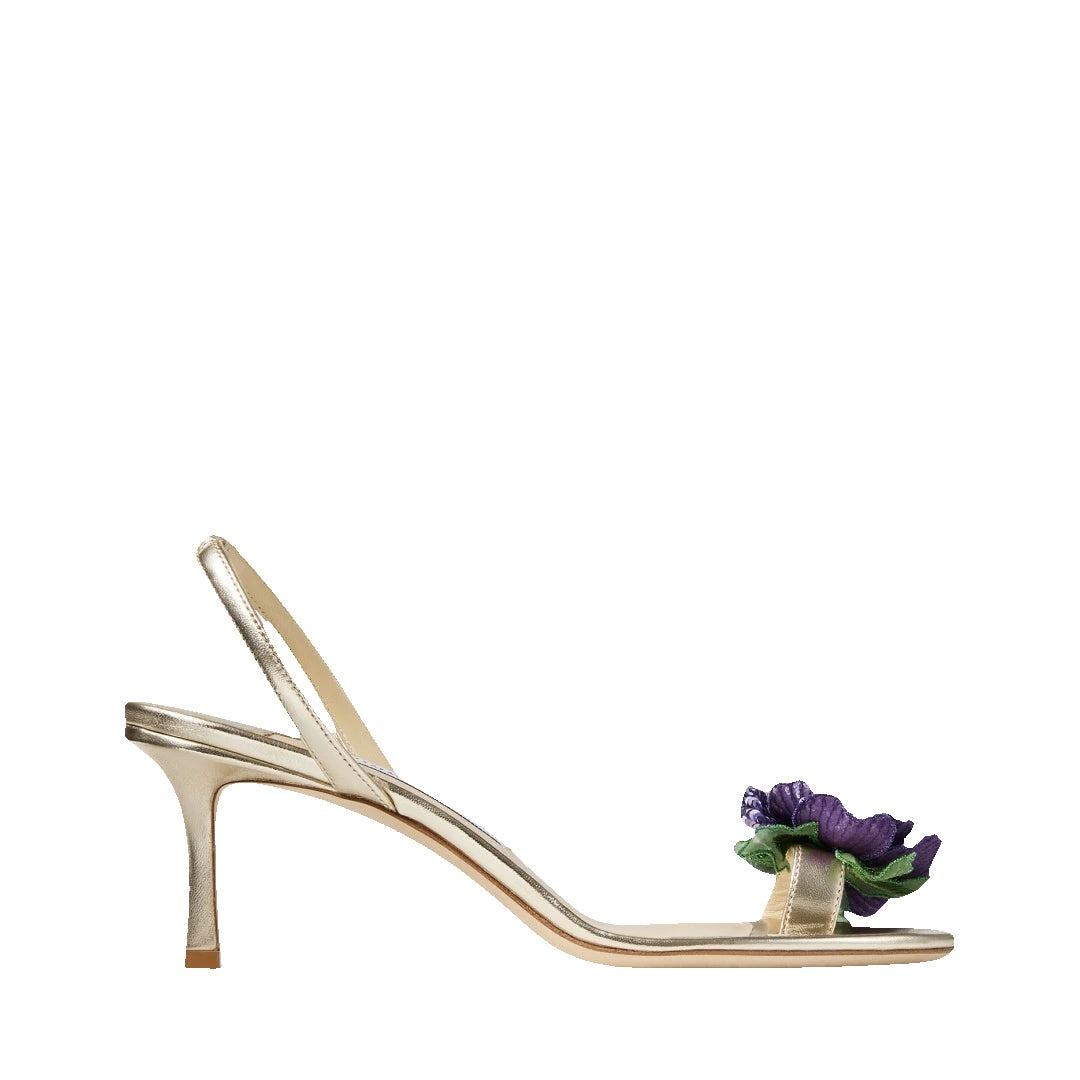 Jimmy Choo 70mm Freja Flower Leather Sandals - Natural