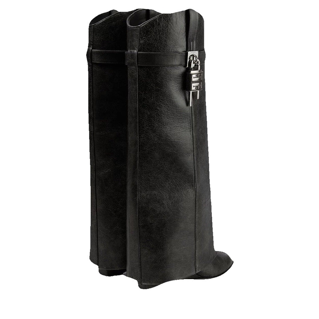 Givenchy Aged Calfskin Cowboy Shark Lock High Boot - Black