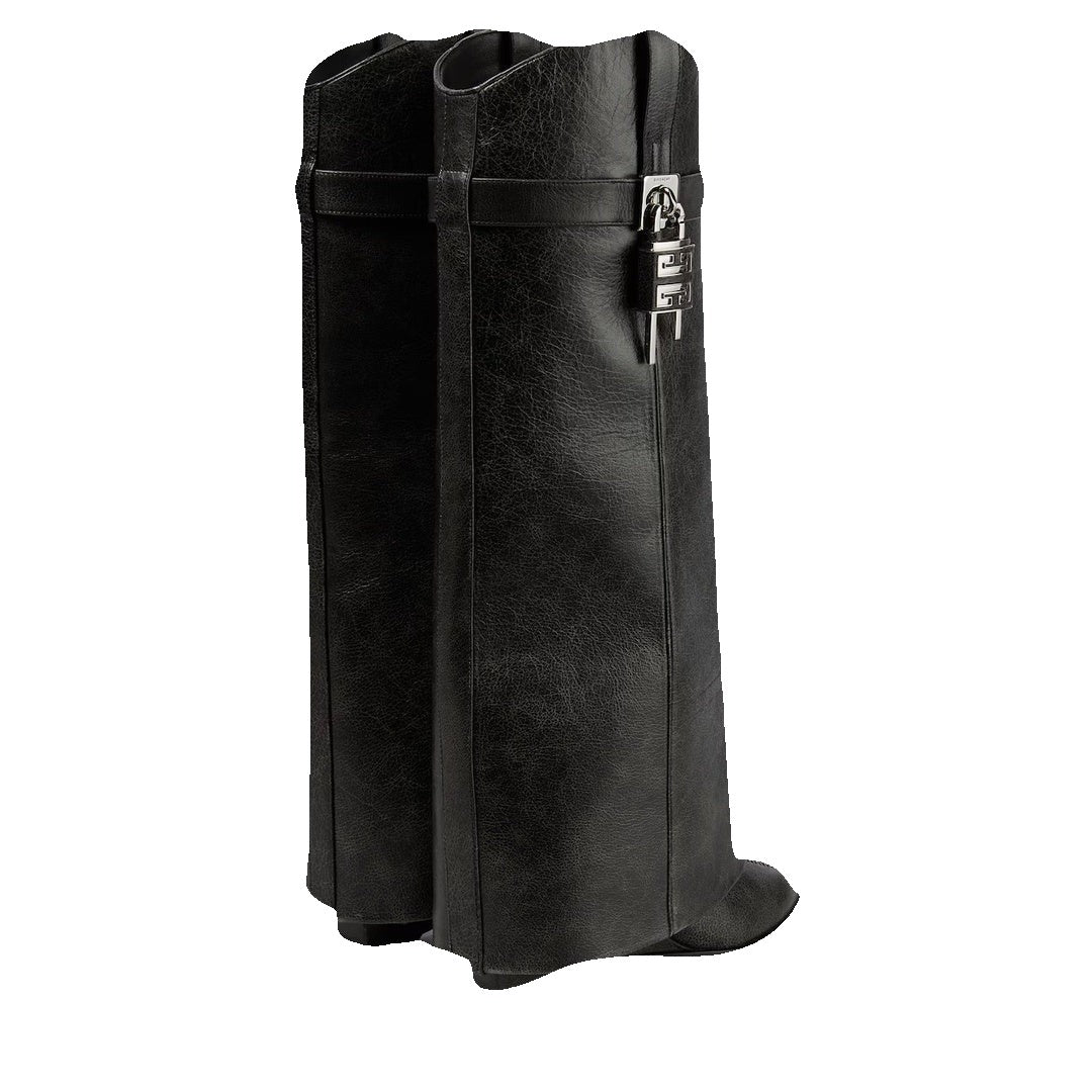 Givenchy Aged Calfskin Cowboy Shark Lock High Boot - Black