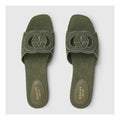 Gucci Jane Embroidered Cotton Flat Slide Sandals - Green
