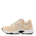Chanel Tweed Suede Calfskin CC Sneakers Ecru Pink Red - Beige/Orange