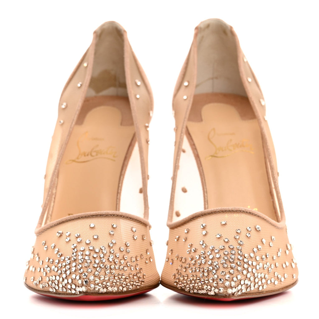 CHRISTIAN LOUBOUTIN SUEDE LAME CRYSTAL STRASS FOLLIES PUMP LIGHT SILK SILVER GLITTER