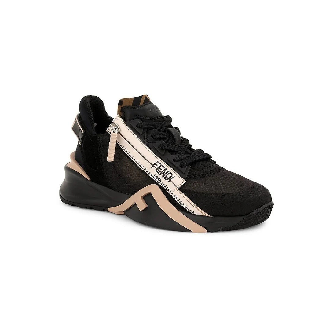 Fendi Wave Pulse Mixed-Media Low-Top Sneakers - Black/Beige