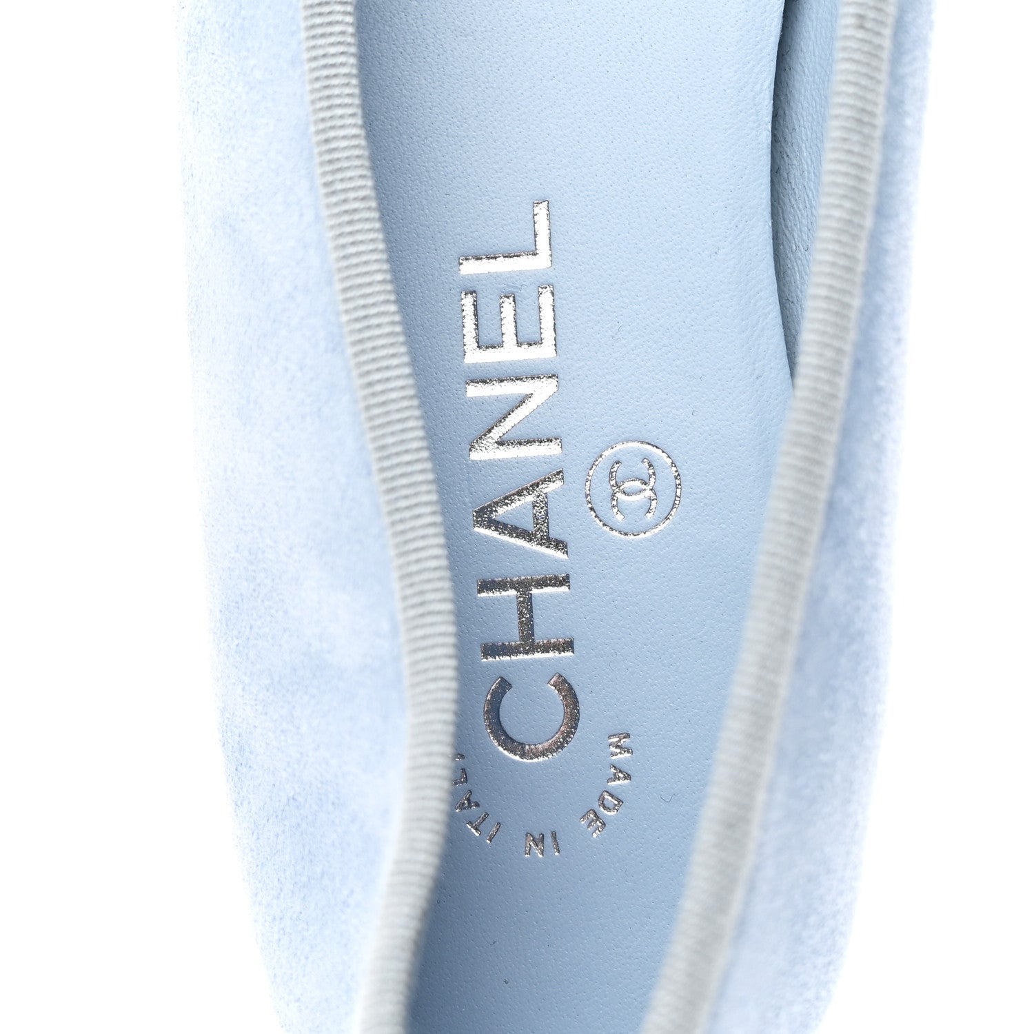 CHANEL SUEDE CAP TOE CC BALLERINA FLAT LIGHT BLUE TURQUOISE