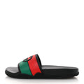 GUCCI RUBBER WEB INTERLOCKING G SLIDE SANDALS BLACK GREEN WHITE