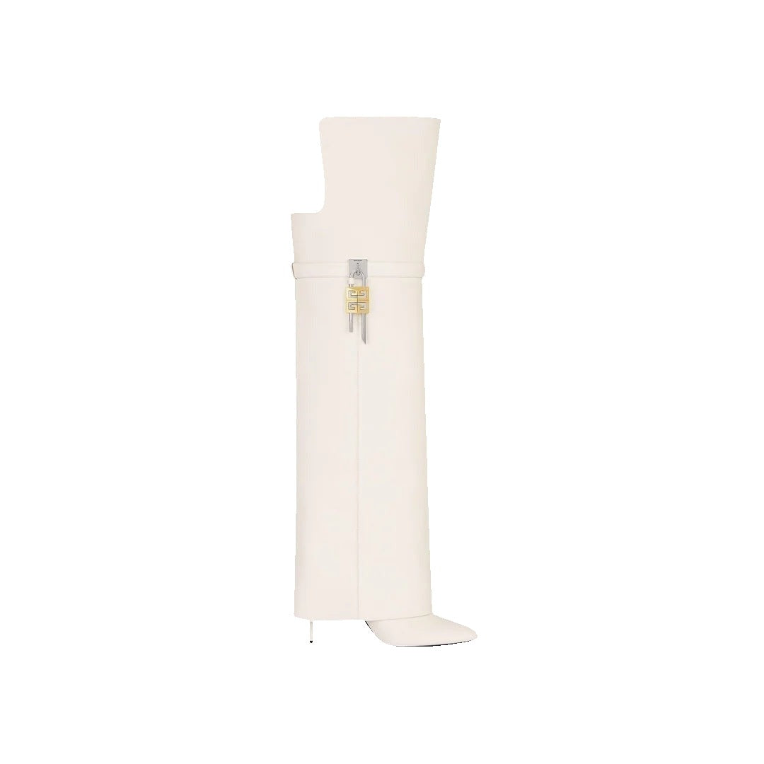 Givenchy Shark Lock 85mm Leather Boots - Ivory with Stiletto Heel