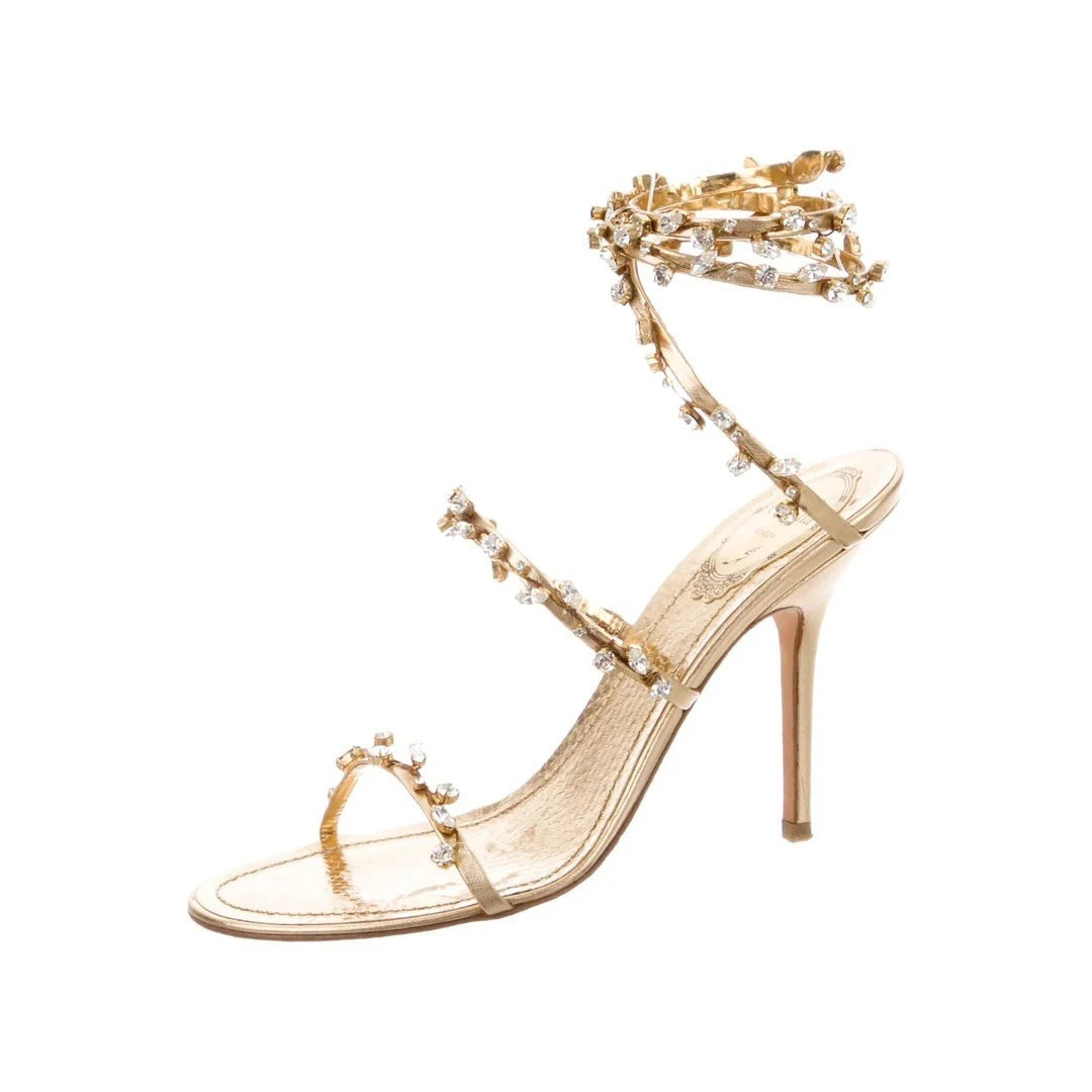 René Caovilla Ellabrita Embellished Sandal - Gold with Crystals