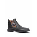 Burberry Check Panel Leather Ankle Boots - Black