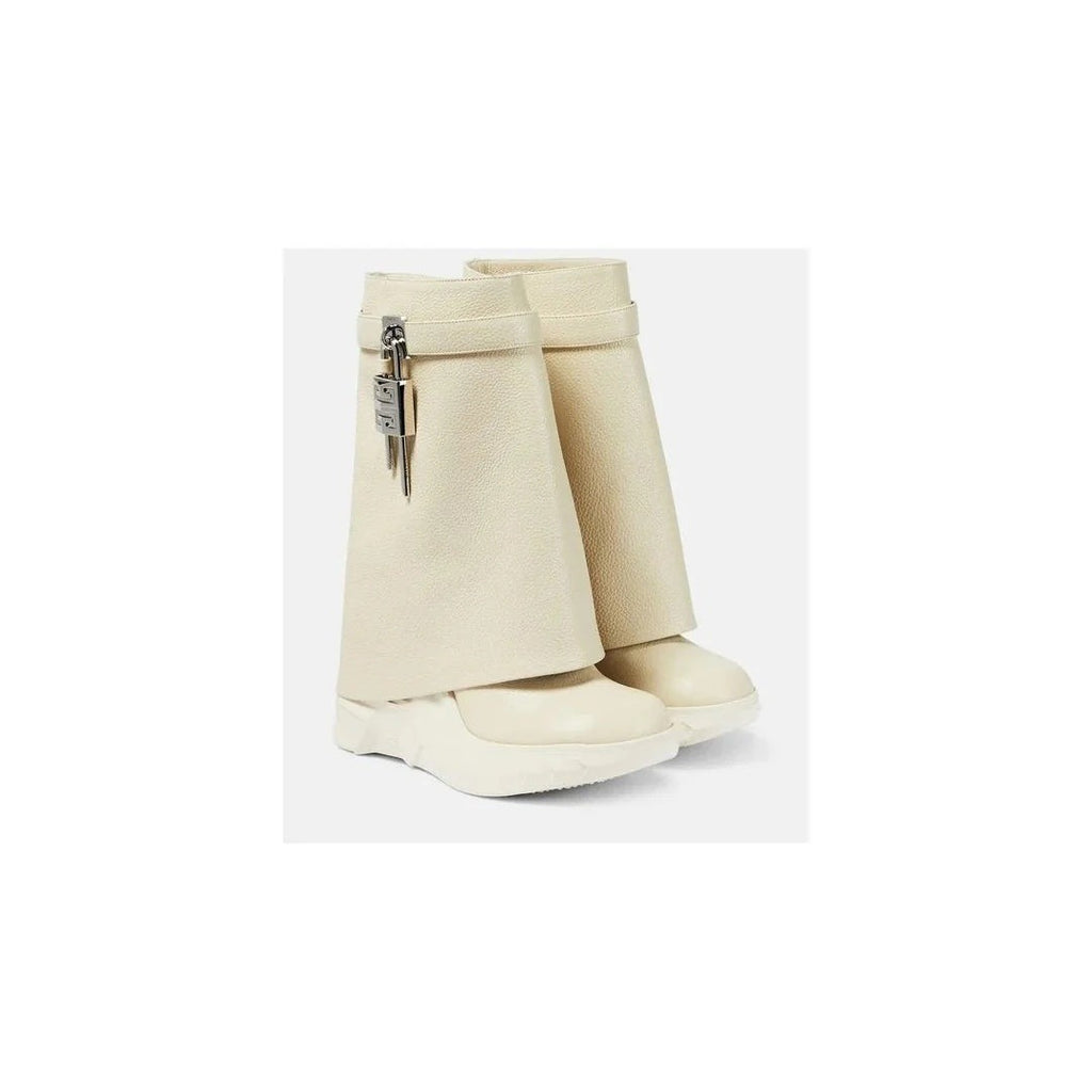 Givenchy Washed Denim Shark Lock Biker Ankle Boot - Cream/Ivory