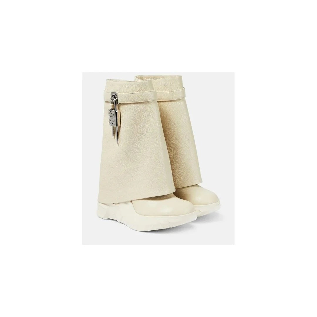 Givenchy Washed Denim Shark Lock Biker Ankle Boot - Cream/Ivory