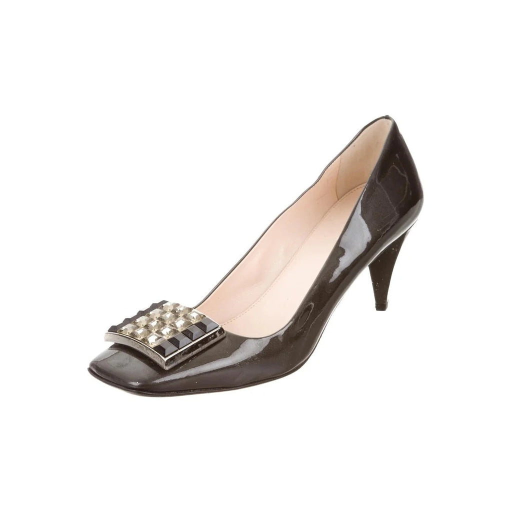 Prada 45 Crystal Embellished Canvas Pumps - Black/Silver