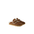 Prada Logo Buckle Suede Mules - Brown/Shearling