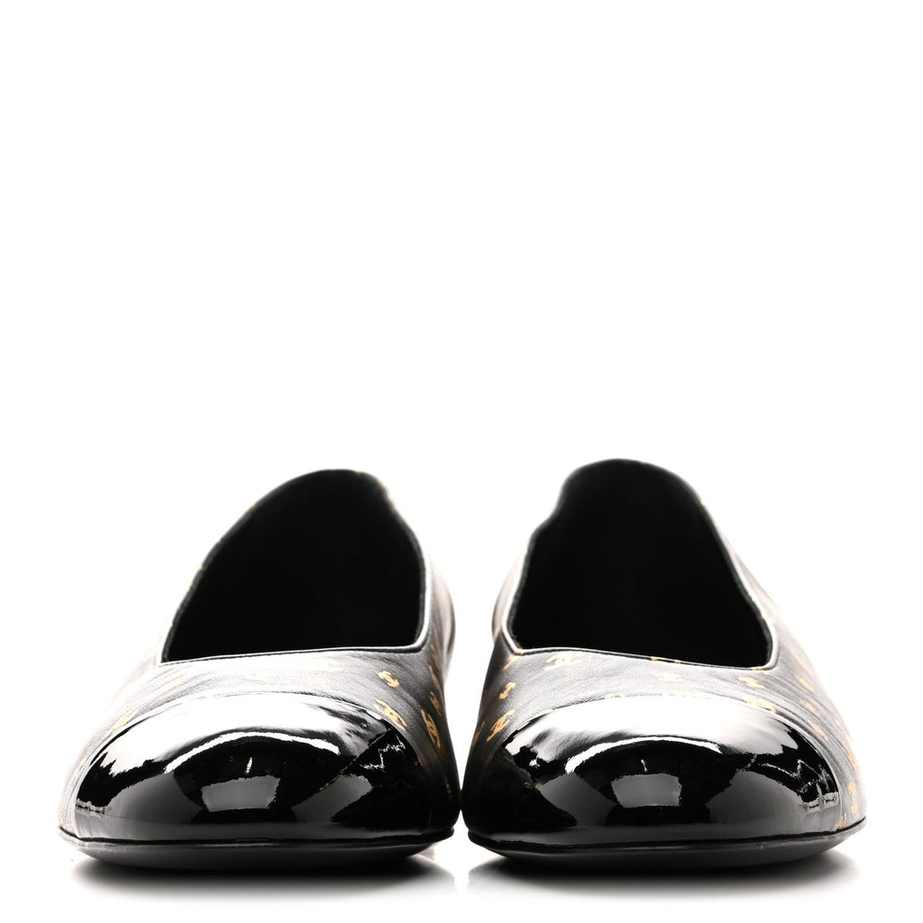 CHANEL CAP TOE BALLERINA FLATS PATENT CALFSKIN BLUE