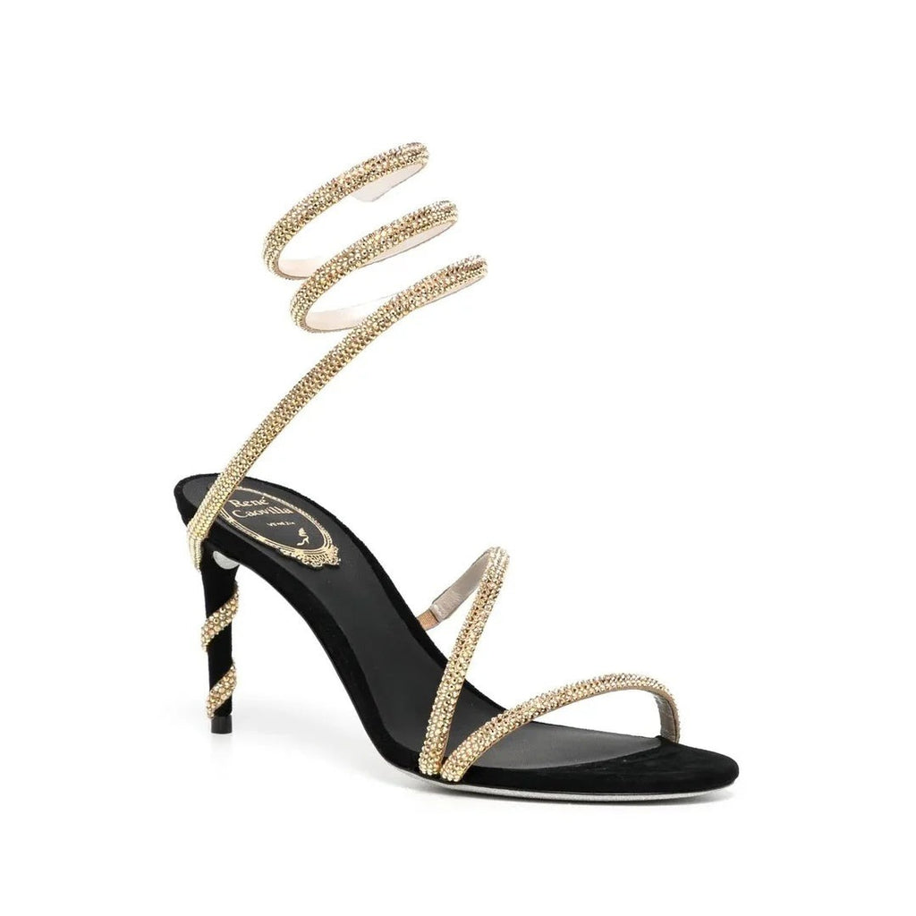 René Caovilla Margherita 80mm Sandal - Black/Gold