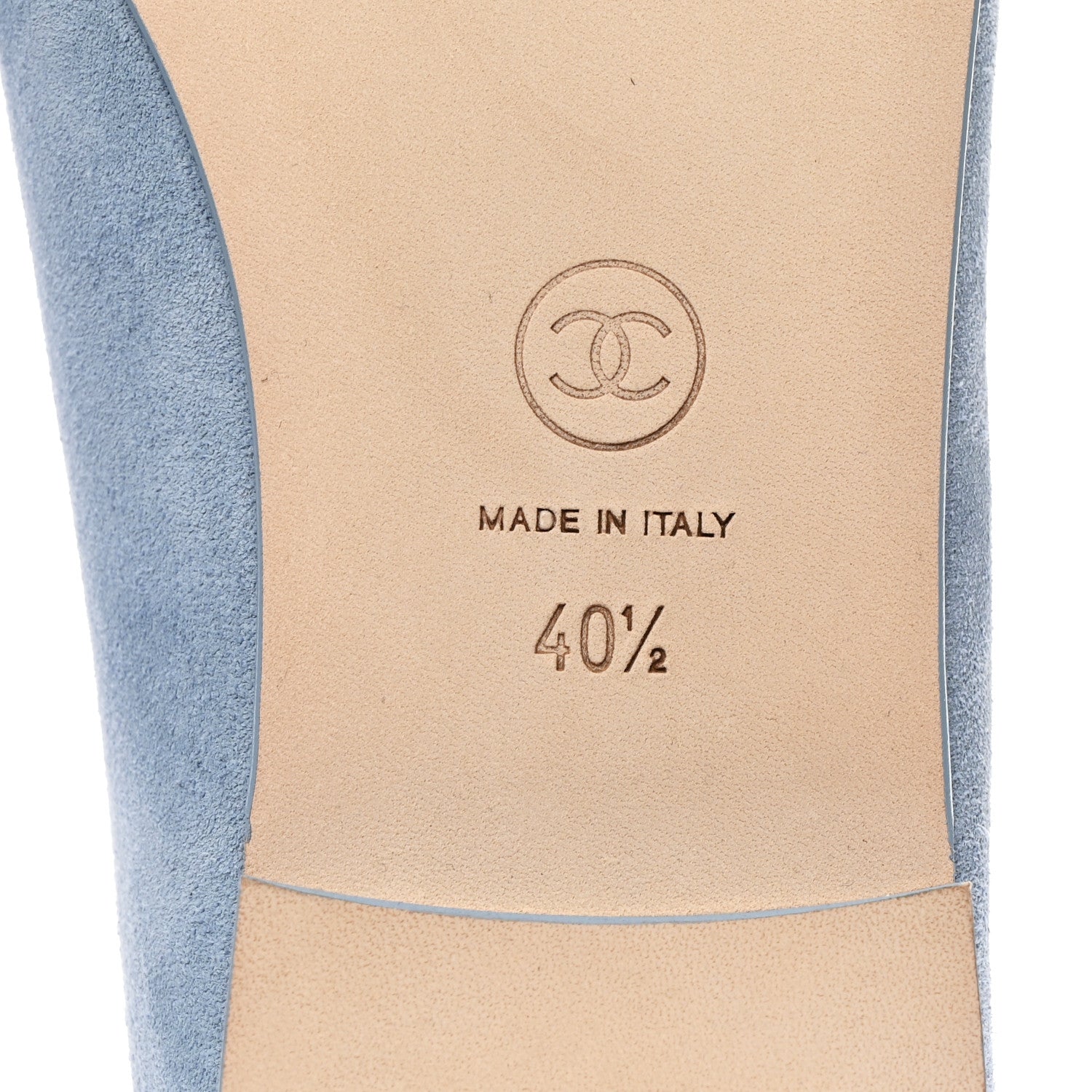 CHANEL SUEDE CAP TOE CC BALLERINA FLAT LIGHT BLUE TURQUOISE
