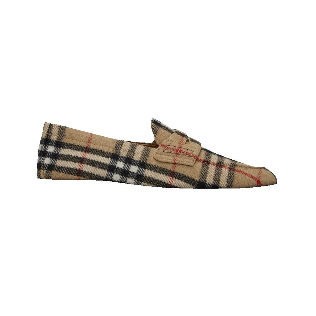 Burberry Logo Plaque Loafers - Beige plaid