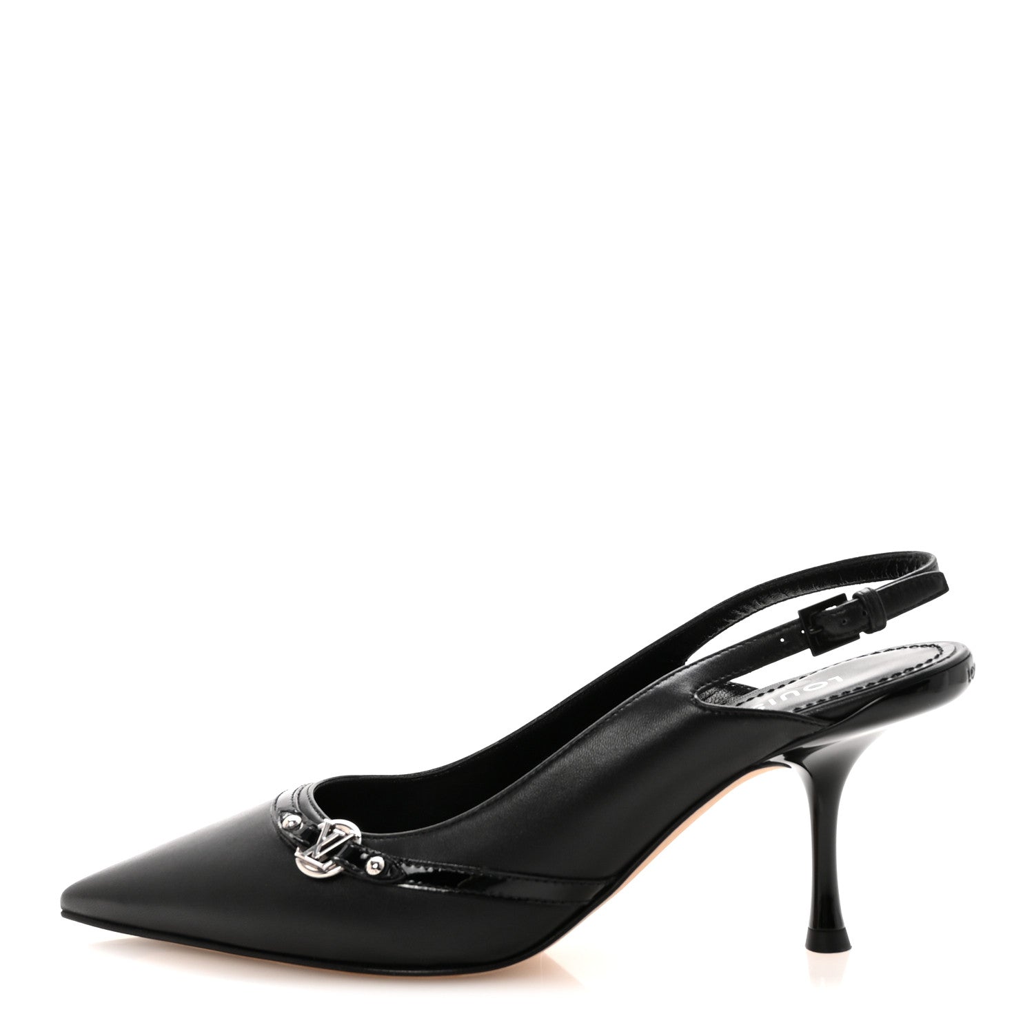 LOUIS VUITTON LAMBSKIN PATENT ROMY SLINGBACK PUMPS BLACK