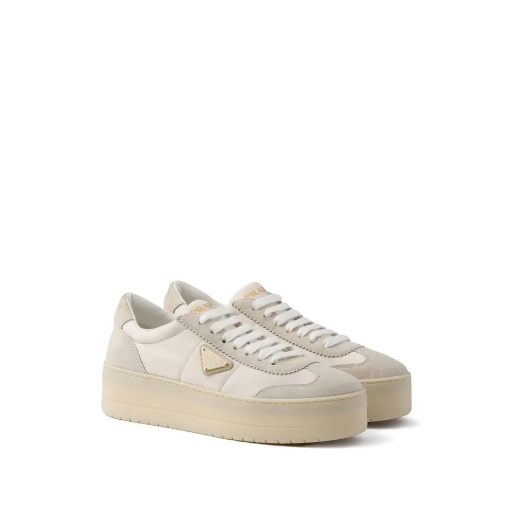 Prada Nylon And Suede Low-Top Sneakers - Cream/Beige