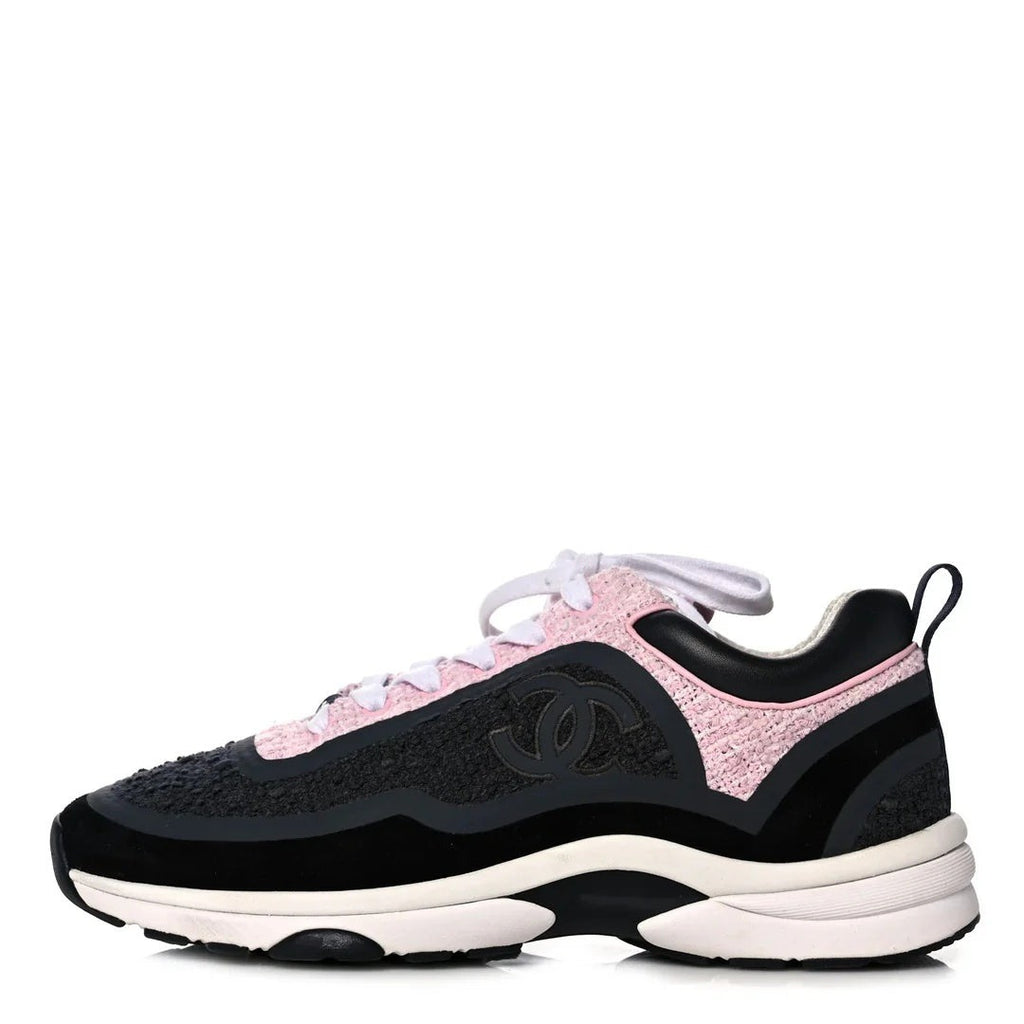 Chanel Tweed Suede Calfskin CC Sneakers - Pink/Black