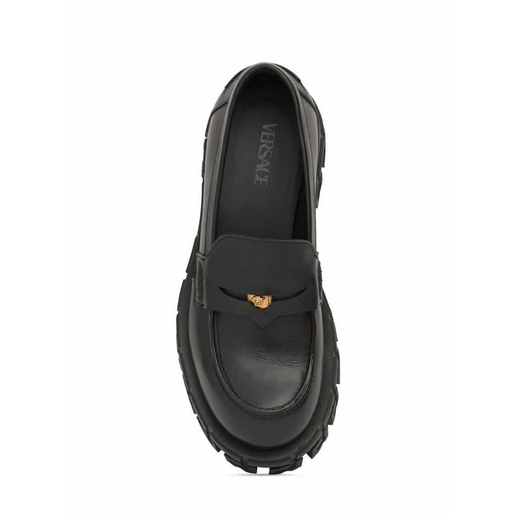 Versace Rovere Guanto Leather Loafers - Black