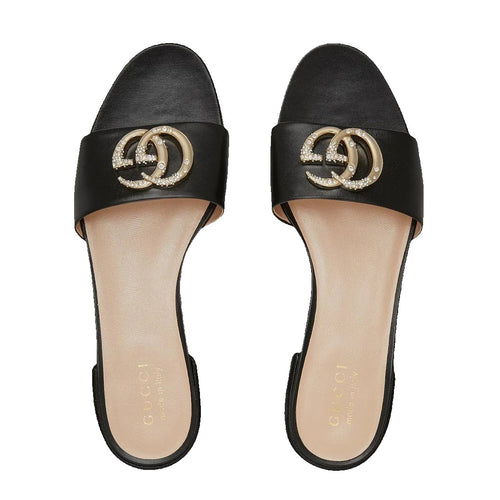 Gucci Slide Sandal with Double G, Leather - Black