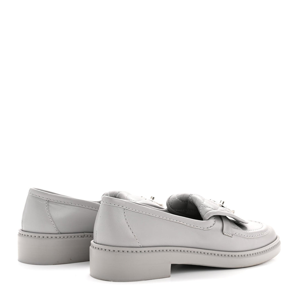 CHANEL CC TURNLOCK LOAFERS QUILTED LEATHER GREY SHW