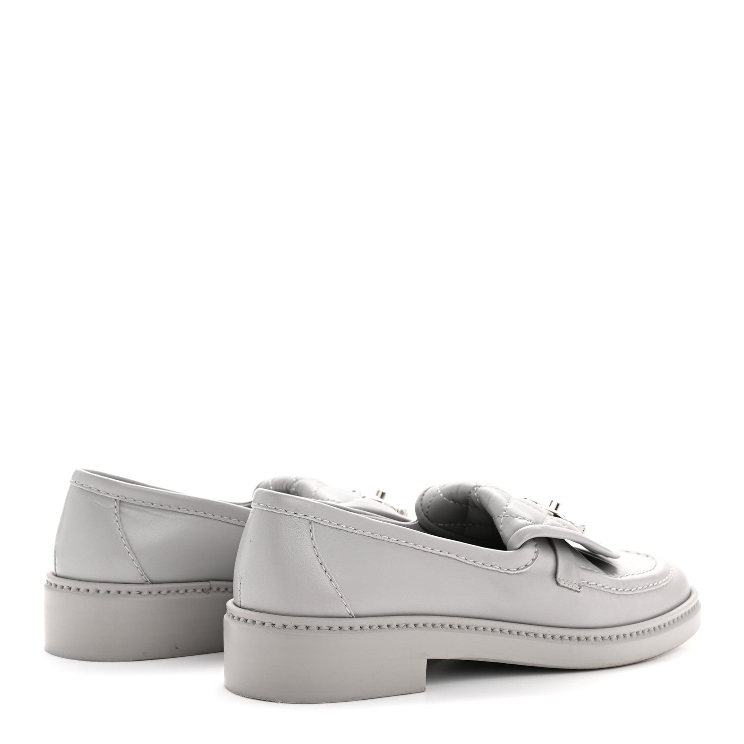 CHANEL CC TURNLOCK LOAFERS QUILTED LEATHER GREY SHW