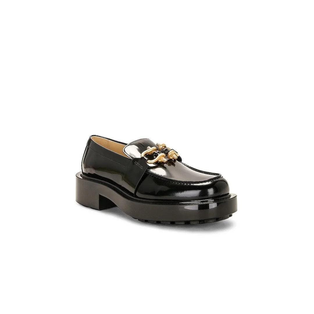 Bottega Veneta Silenzio Loafer - Black with gold chain detail