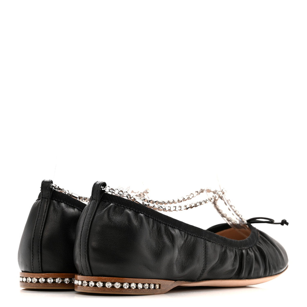 MIU MIU NAPPA CRYSTAL BALLET FLAT BLACK