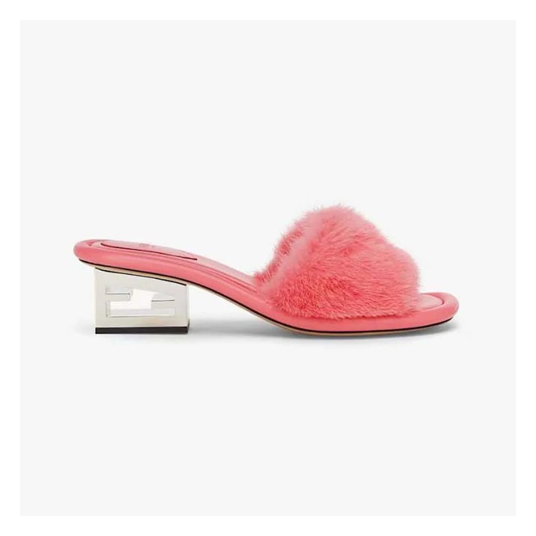 Fendi Mink FF Baguette Slide Sandal Salvia - Pink (heeled style, different model)