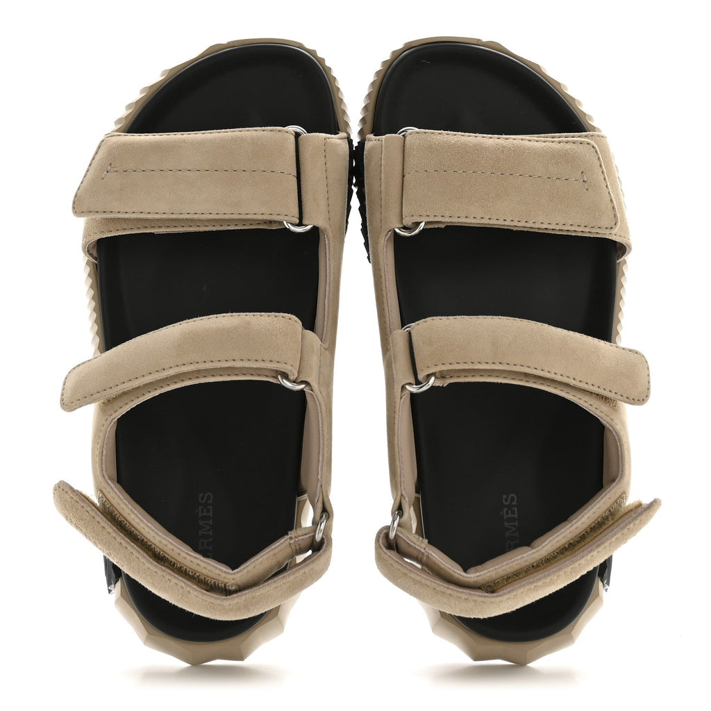 HERMES EZE SANDAL SUEDE GOATSKIN BEIGE CAMEL