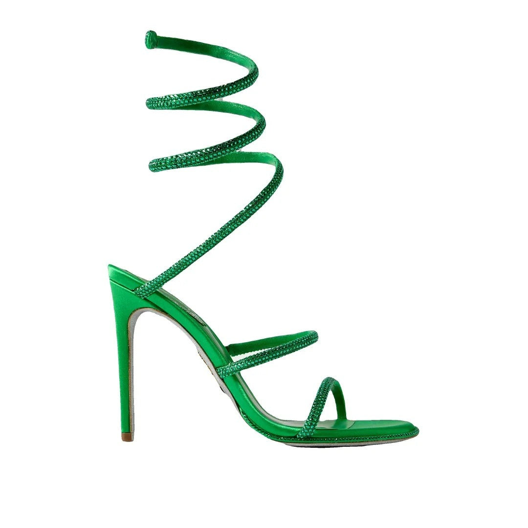 René Caovilla Cleo Crystal-Embellished Satin Sandal - Green