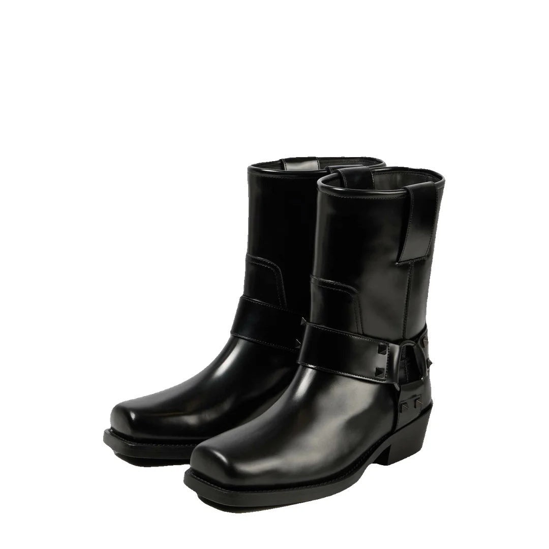 Valentino Garavani Rayons Biker Boot Calfskin 40mm - Black (different model - square toe harness boot)