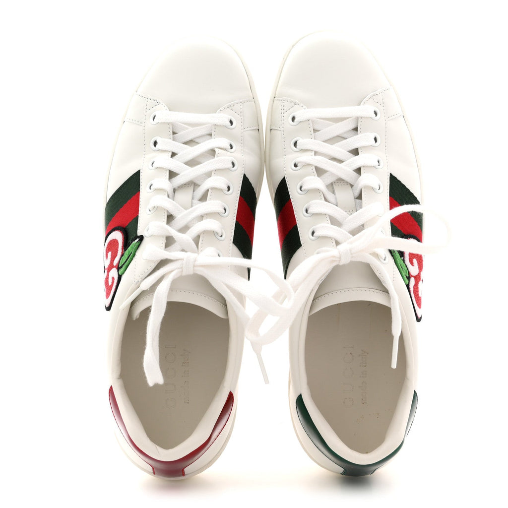 GUCCI CALFSKIN CROCODILE WEB ACE SNEAKERS WHITE GREEN