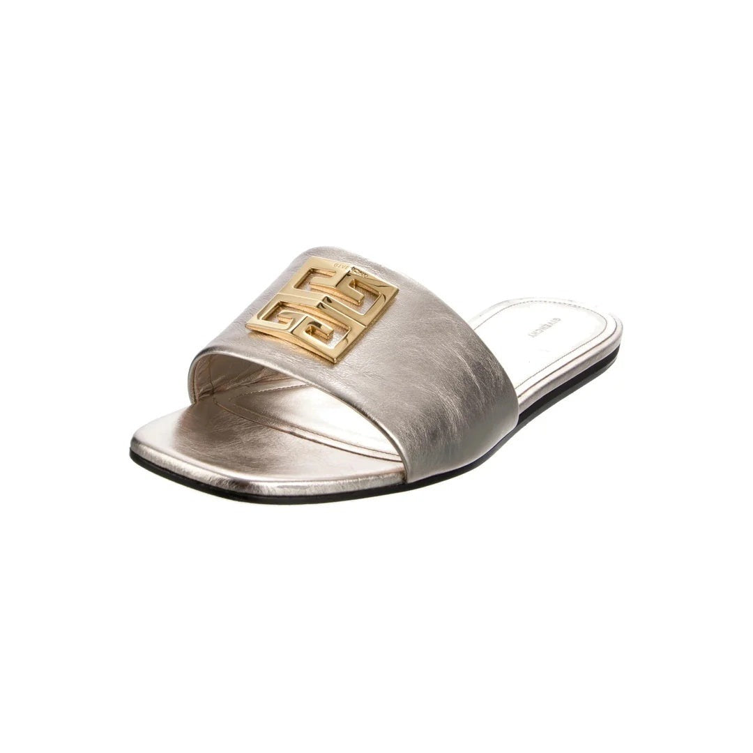 Givenchy Bow Leather Slides - Silver/Metallic