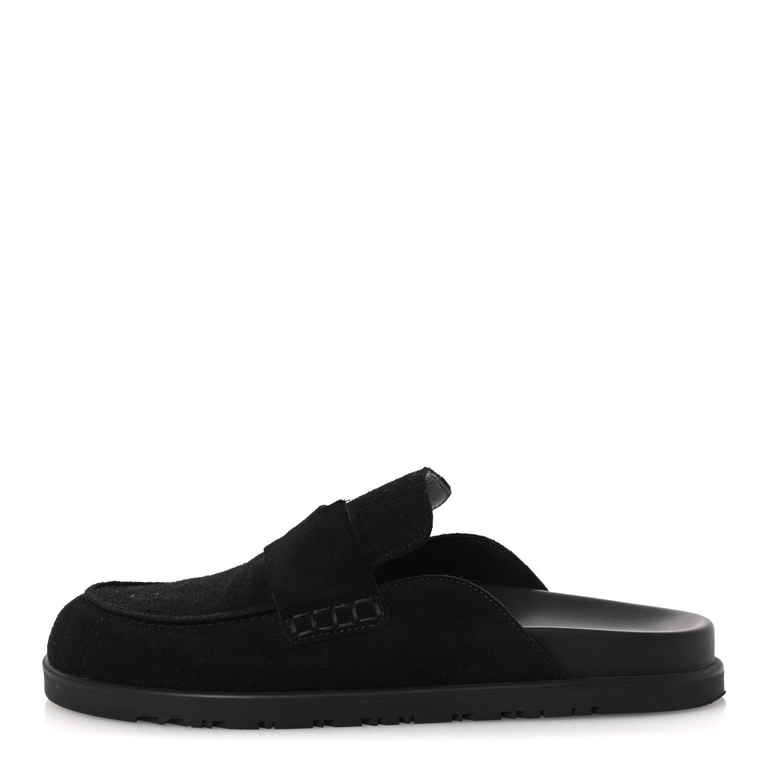 HERMÈS HERMES SUEDE CALFSKIN GO MULE BLACK WITH WHITE SHEARLING