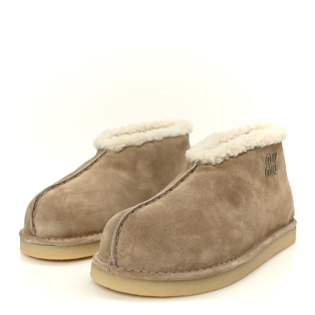 MIU MIU SHEARLING SUEDE ANKLE BOOT DESERTO BLACK