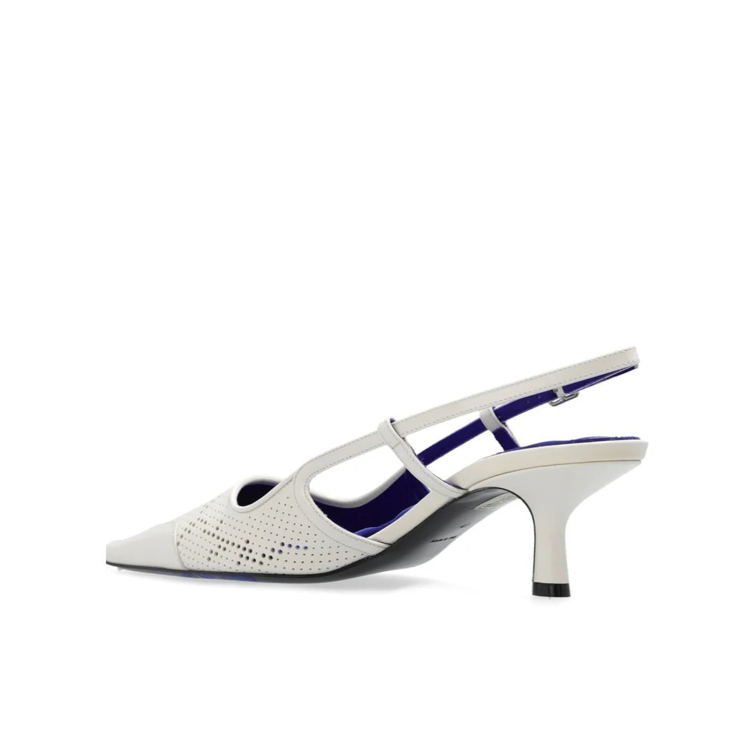 Burberry Chisel Leather Slingback Pumps - White