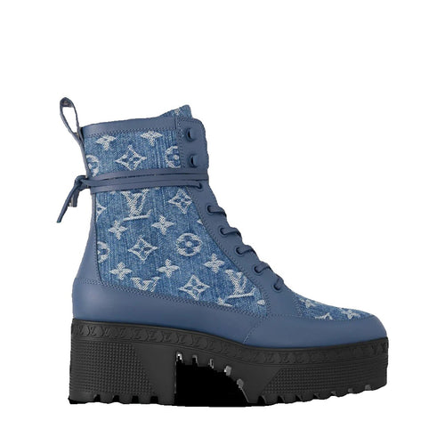 Louis Vuitton Suede Laureate Platform Chelsea Boot - Blue Denim
