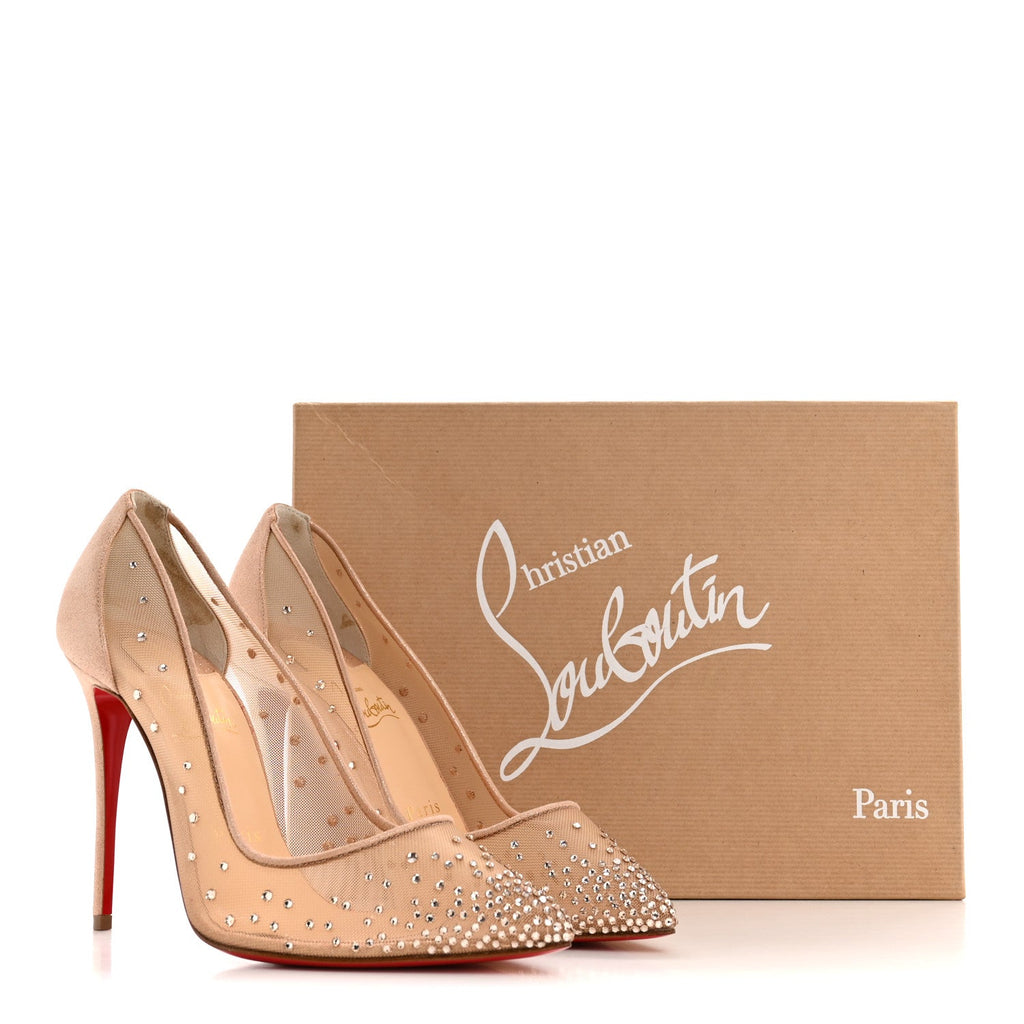 CHRISTIAN LOUBOUTIN SUEDE LAME CRYSTAL STRASS FOLLIES PUMP LIGHT SILK SILVER GLITTER