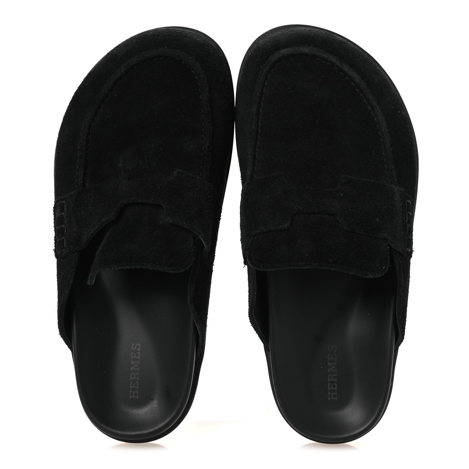 HERMÈS HERMES SUEDE CALFSKIN GO MULE BLACK WITH WHITE SHEARLING